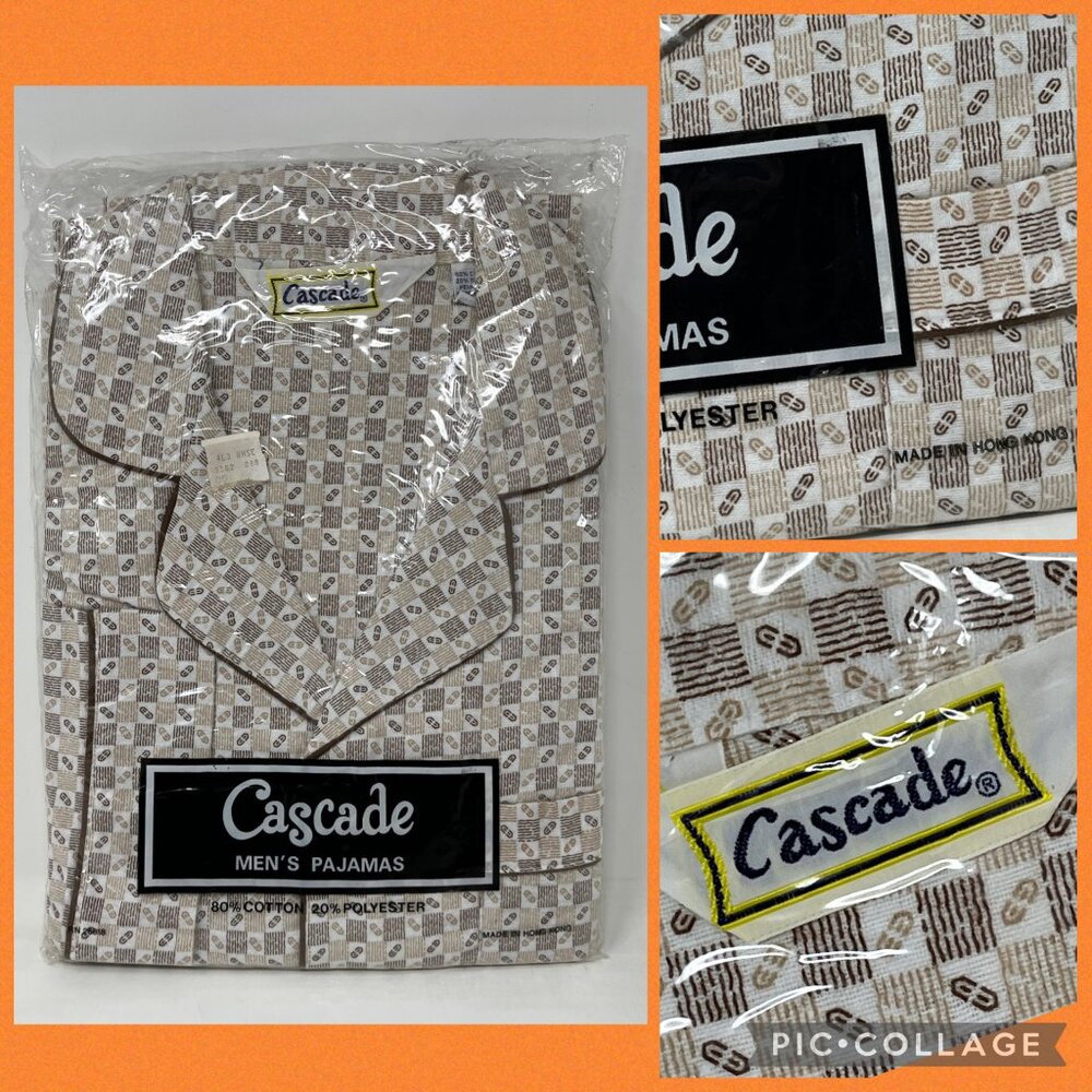 Vintage Men's Pajamas By Cascade 70s 2 Piece Set NOS Size B Medium 80% Cotton